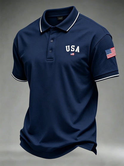 Dark Blue USA 250th anniversary independence day men's polo shirt