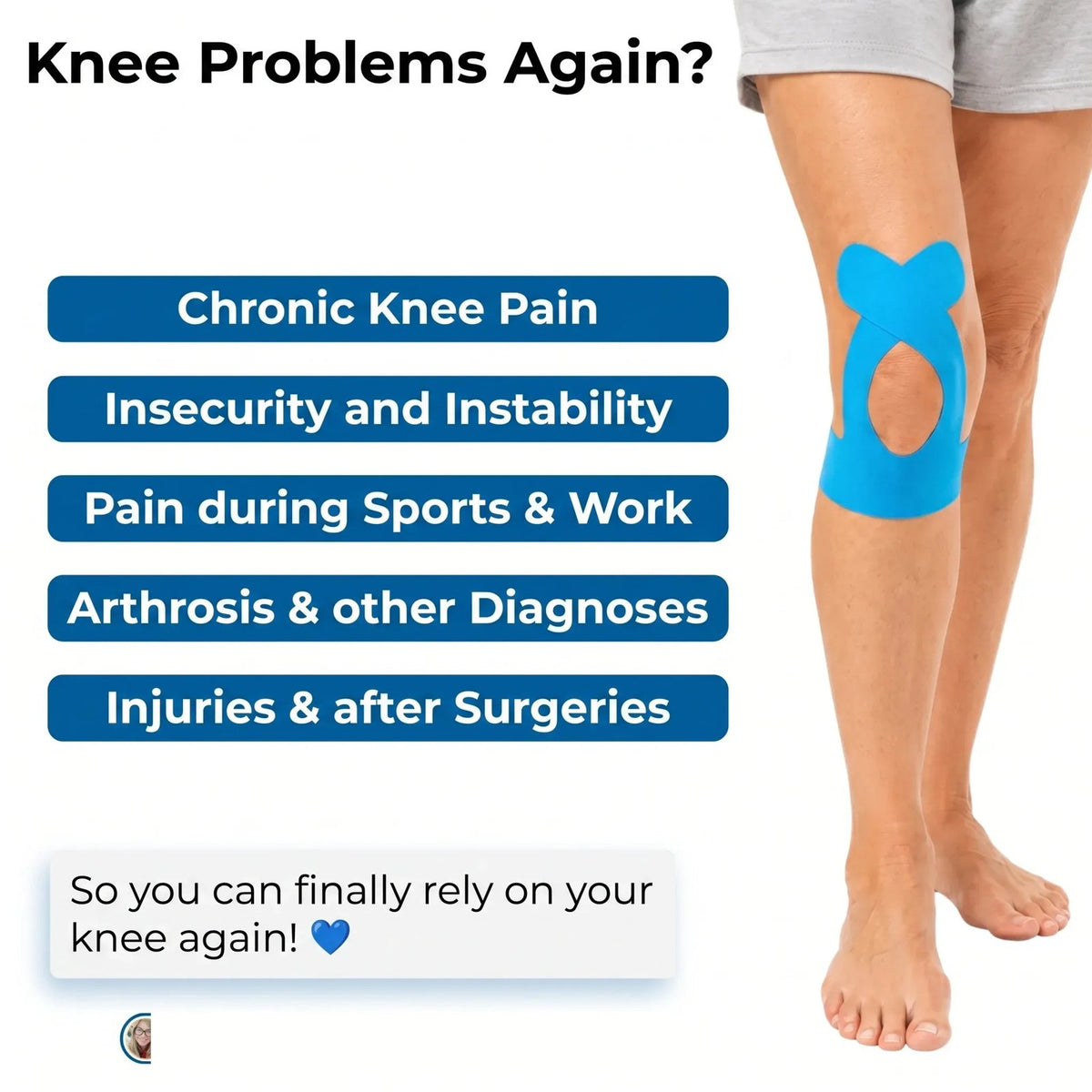 Chronic knee pain scenarios — daily discomfort relieved by pre-cut tape
