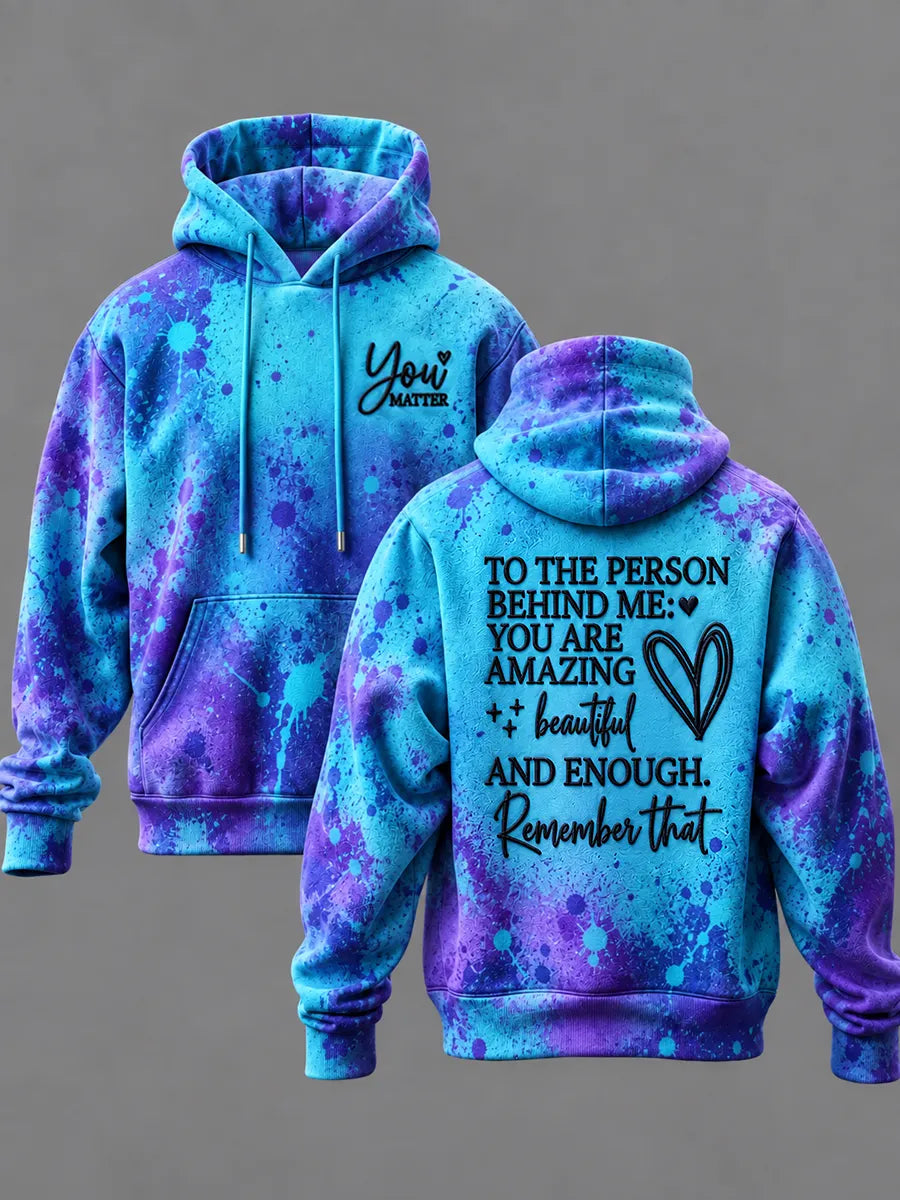 Teal and purple suicide prevention awareness hoodie, front and back