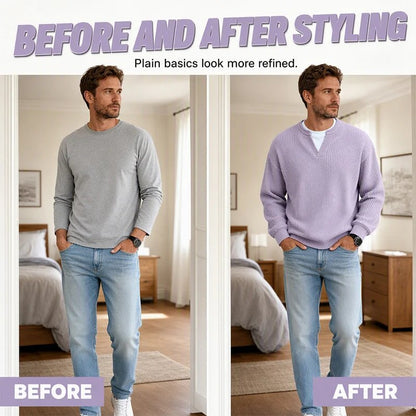 Men's waffle tee styling comparison with a plain top