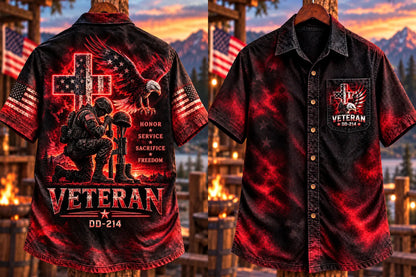 Men's DD-214 veteran button-up shirt front and back