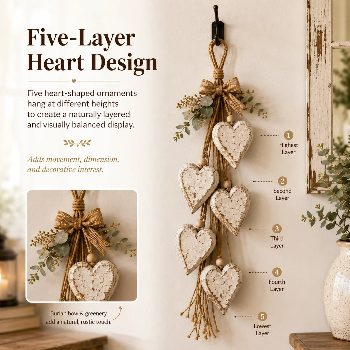 Five-layer heart design detail poster for hanging wall decor