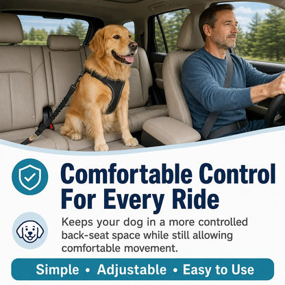 Driver and dog in back seat showing comfortable control on every ride