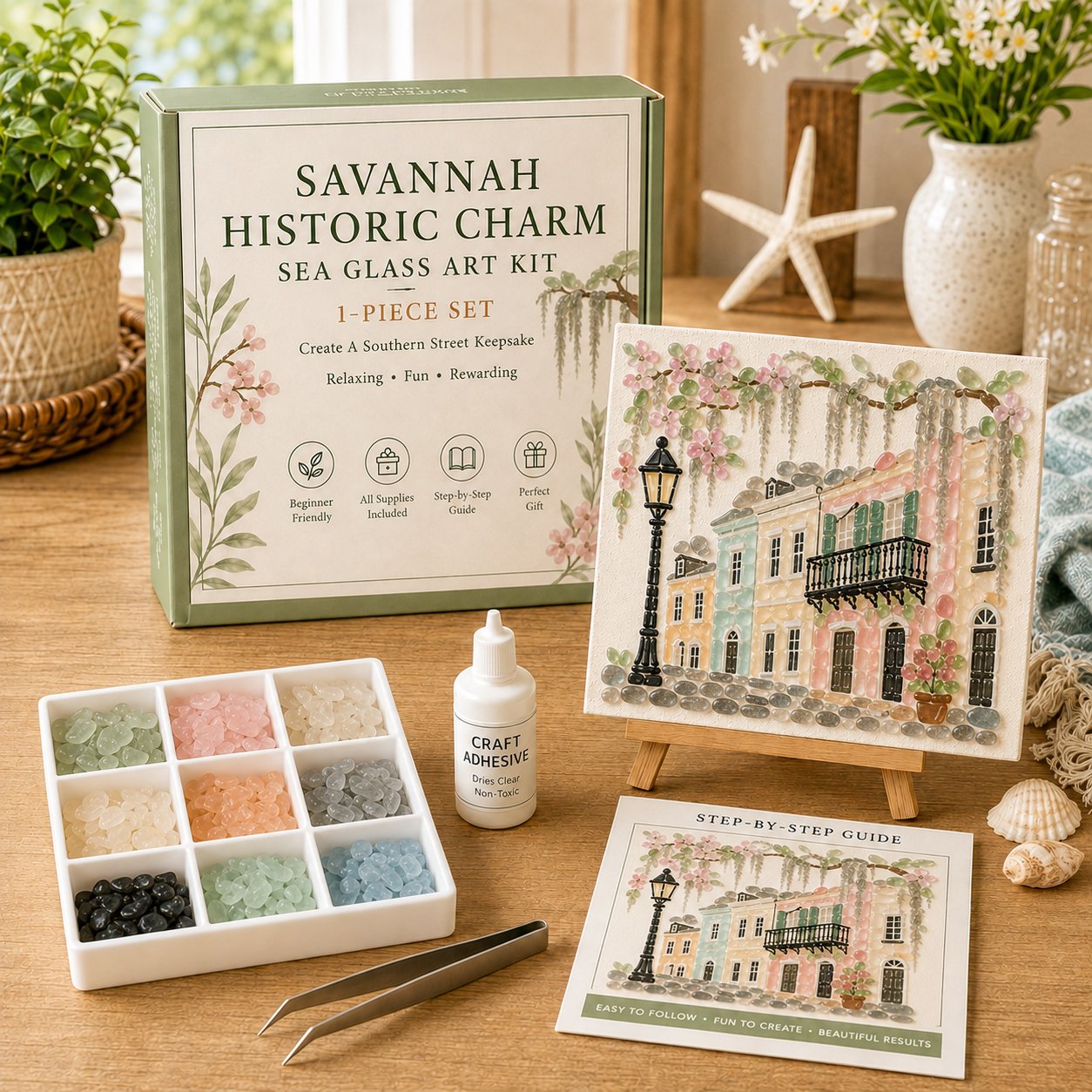 Savannah Historic Charm sea glass art DIY kit Southern scene