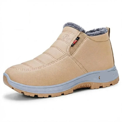 Beige quilted waterproof fleece-lined ankle boots