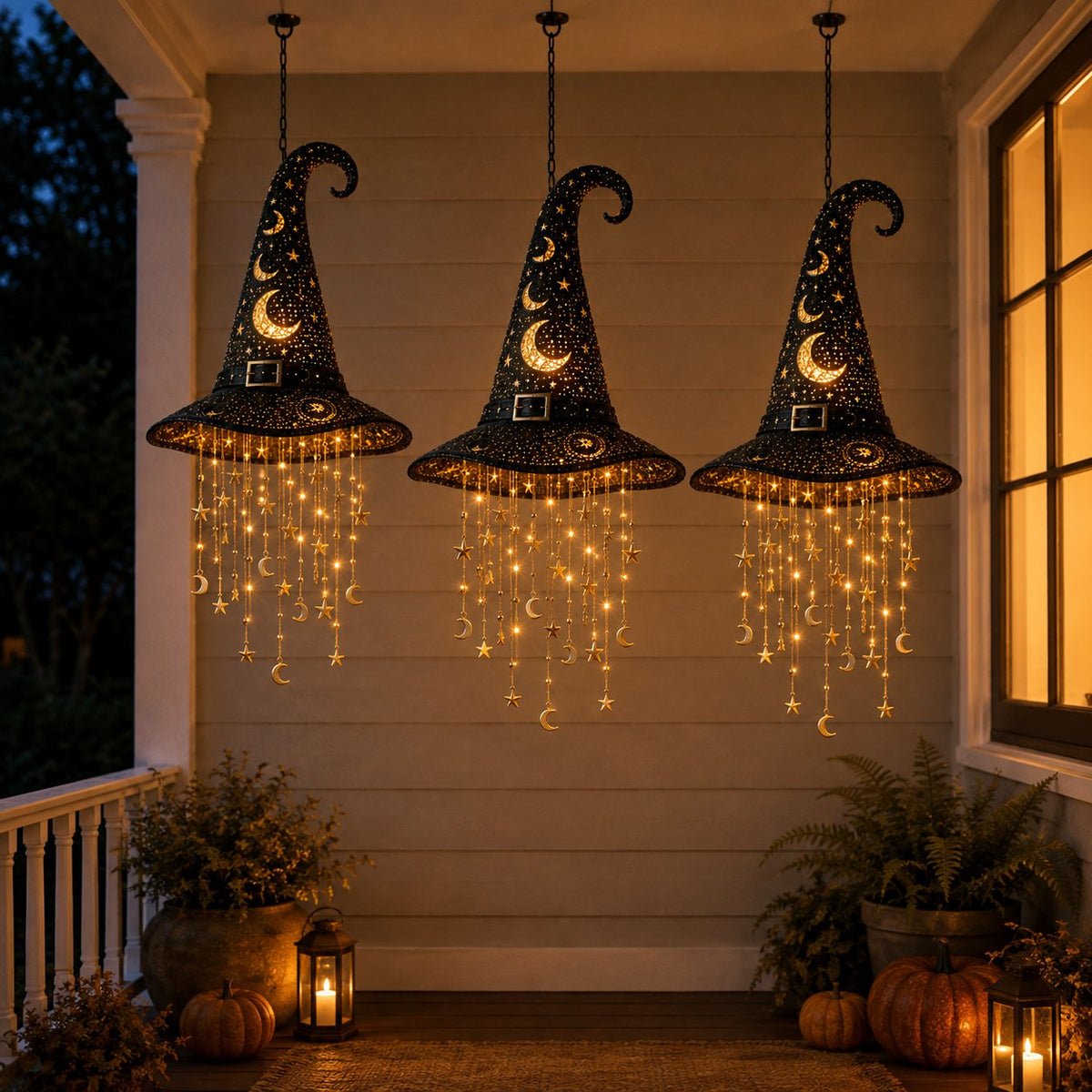 Moonlit Magic witch hat chime with crescent moon and star cutouts