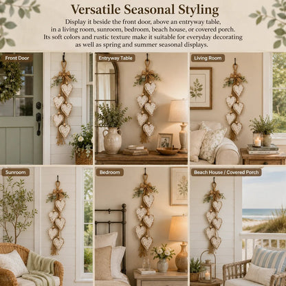 Versatile seasonal styling in entryway, hallway, living room, sunroom, bedroom and beach cottage