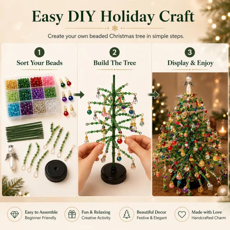 Easy 3 step DIY holiday craft tutorial sort beads build tree display