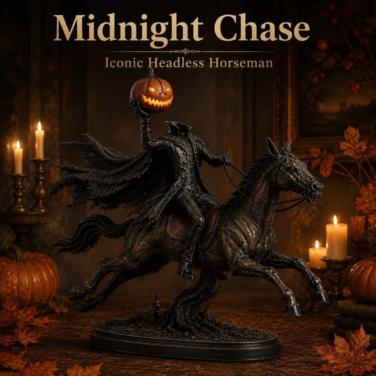 Midnight Chase Headless Horseman statue Halloween hero visual