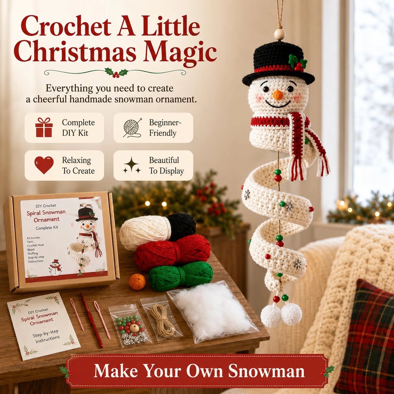 Crochet A Little Christmas Magic — snowman spiral ornament DIY kit hero