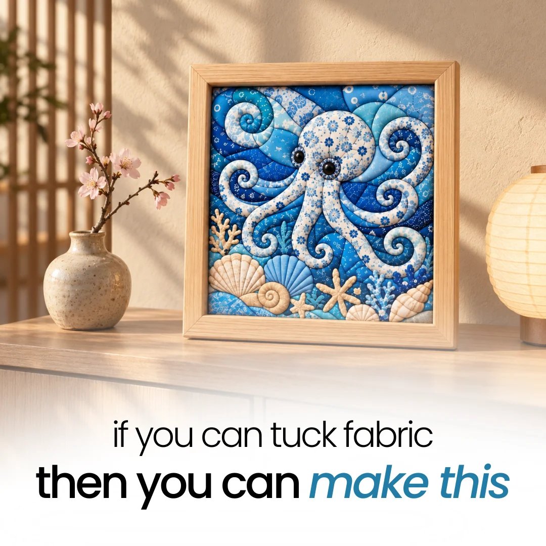 Octopus fabric art displayed as coastal home decor