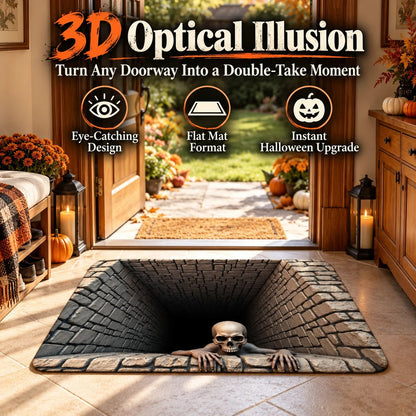 3D optical illusion Halloween doormat turning a doorway into a pit