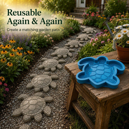 Reusable stepping stone mold with garden pathway of sea turtles