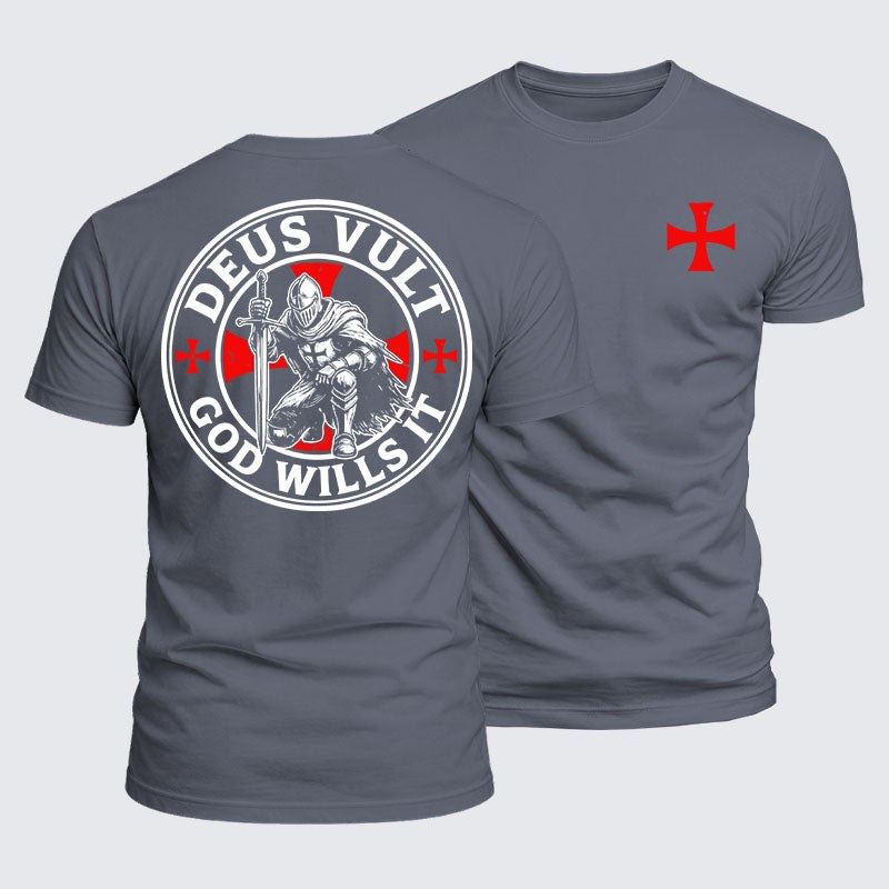 Deus Vult Knights Templar cross tee in gray — God Wills It Christian tee
