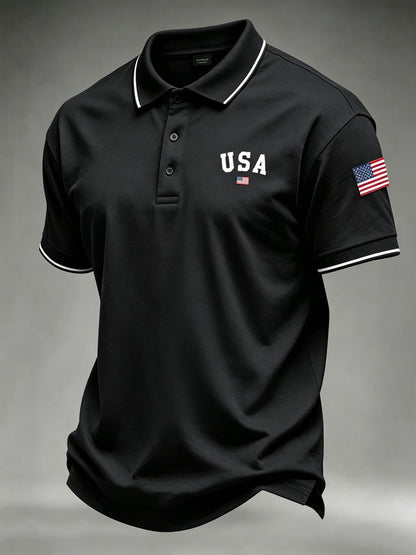 Black USA 250th anniversary independence day men's polo shirt
