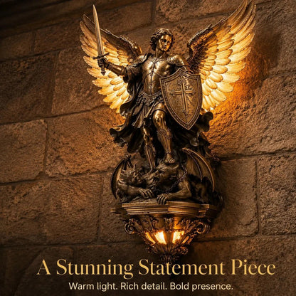 St. Michael Guardian Angel wall light — a stunning statement piece with warm glow