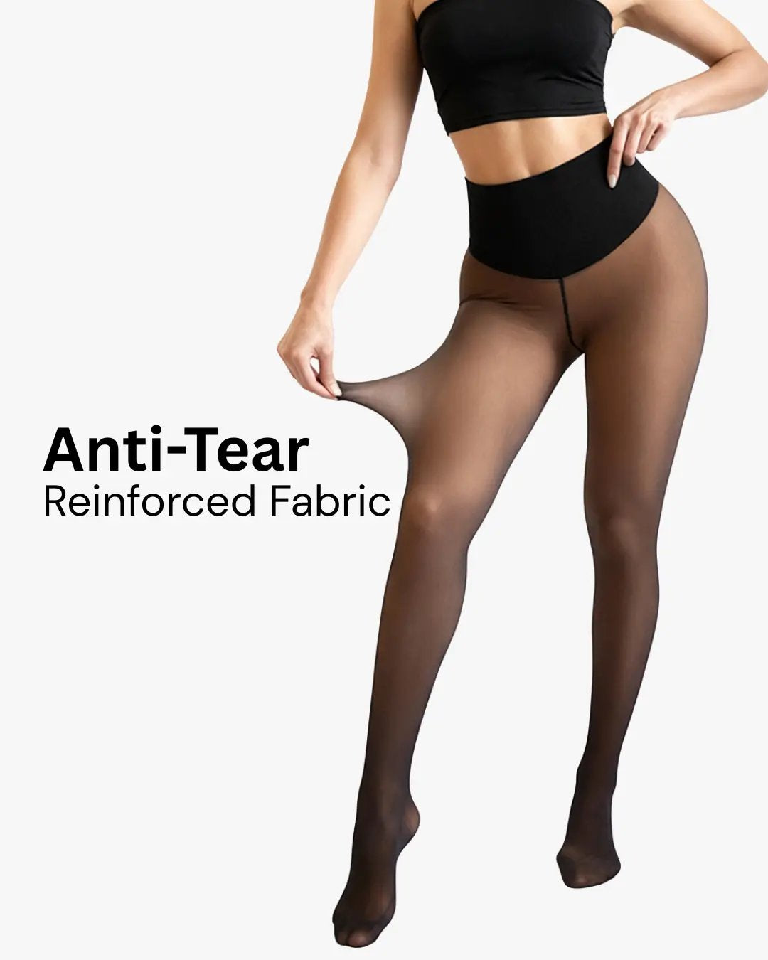 Thermal leggings with reinforced fabric shown in a stretch demonstration