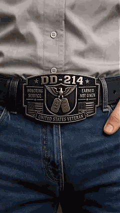 DD-214 Veteran Honor Belt Buckle worn animated view
