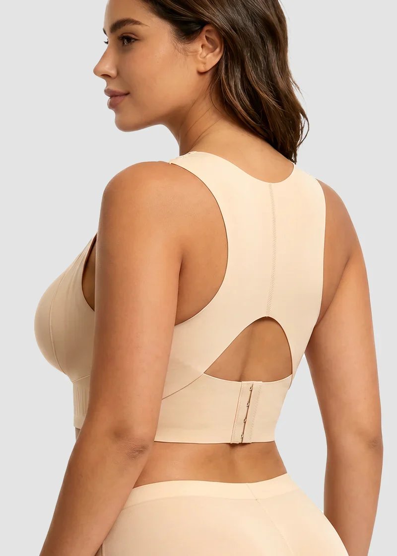 Nude wireless support bra back opening