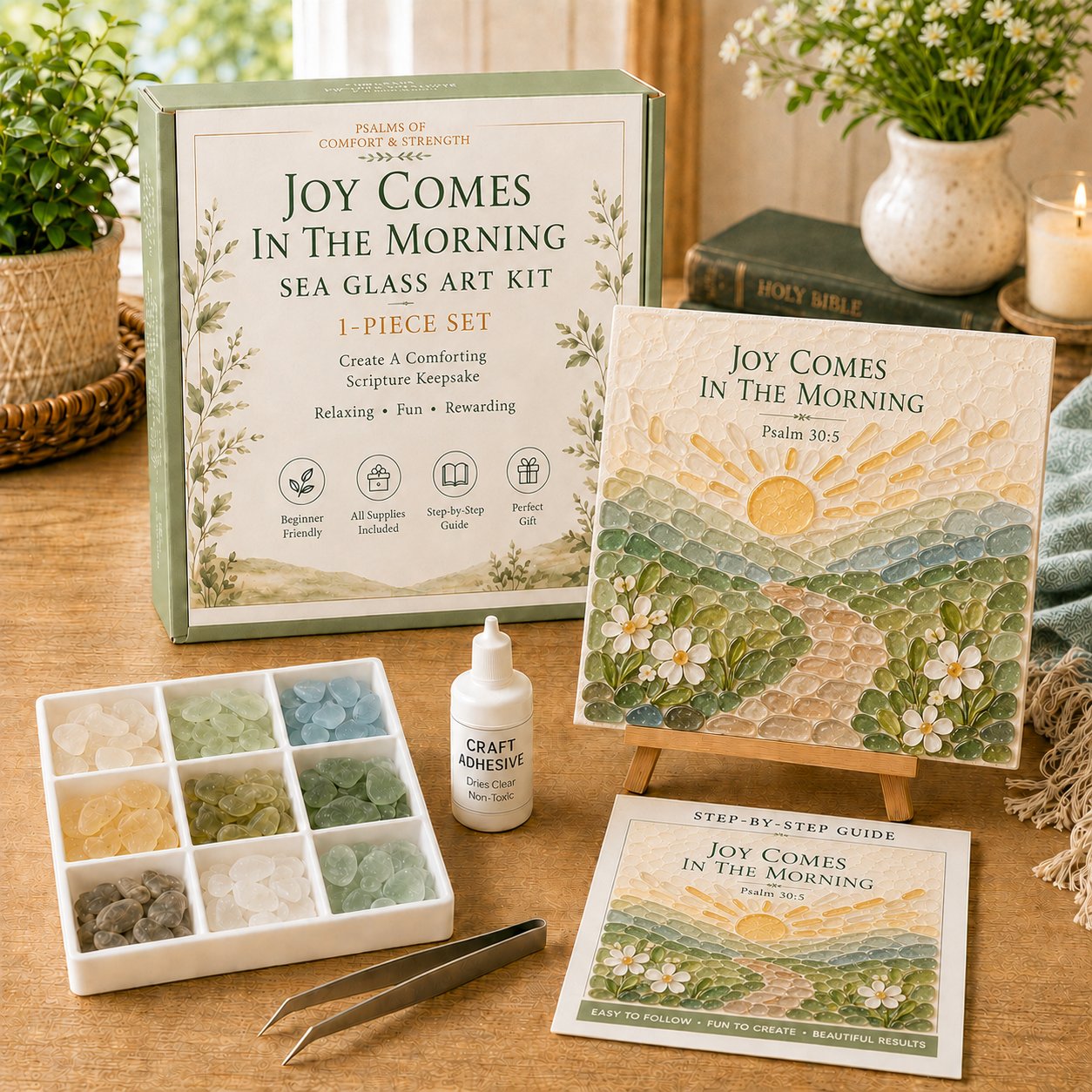 Joy Comes In The Morning Psalm 30:5 sea glass art kit