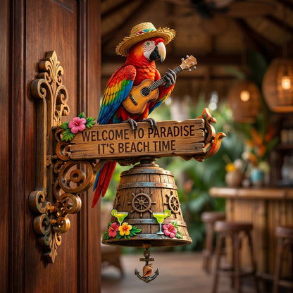 Parrot Head Paradise Wall Bell - Tropical Island Hanging Décor Chime