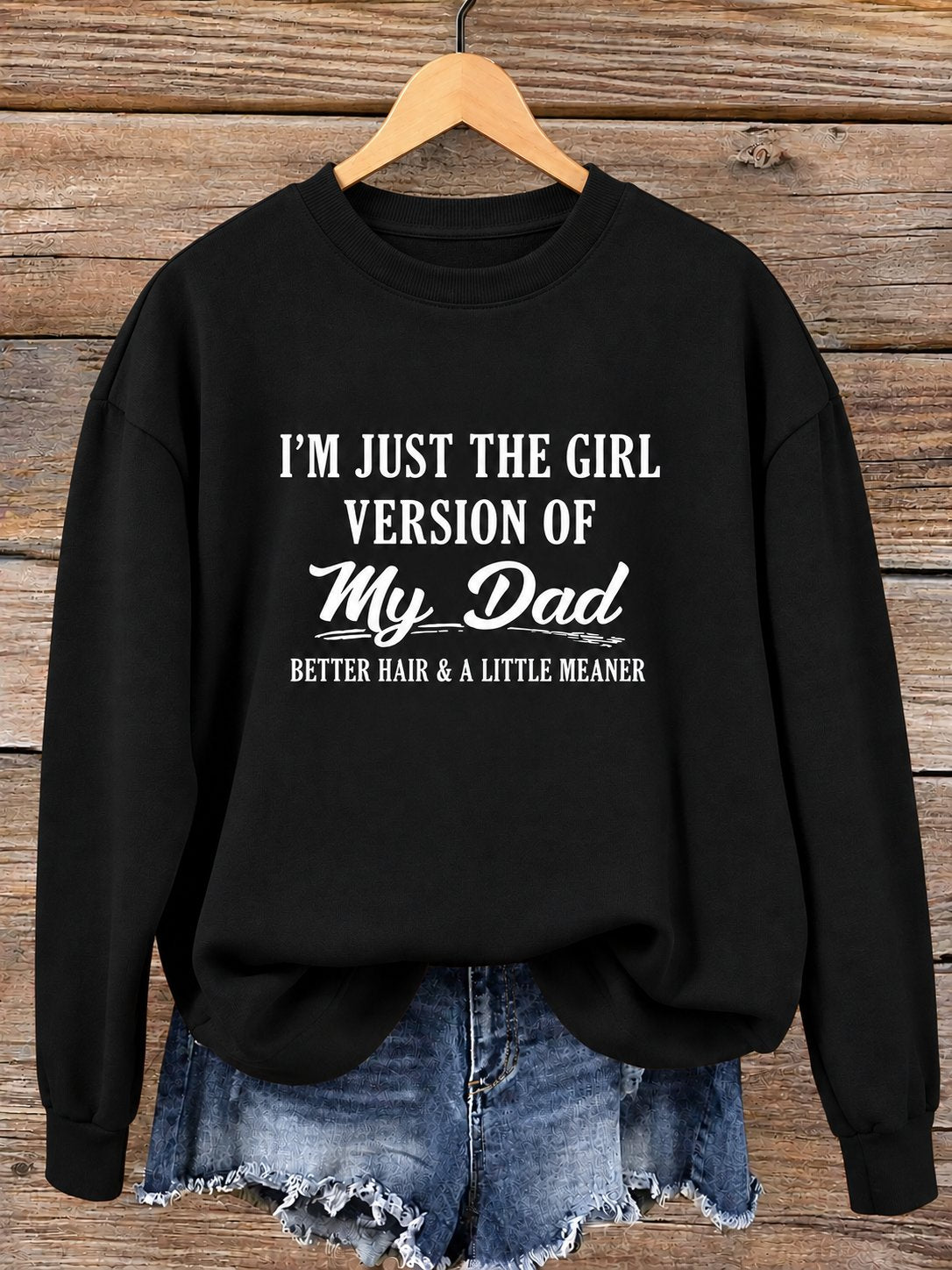 Black women's crewneck sweatshirt, girl version of my dad print
