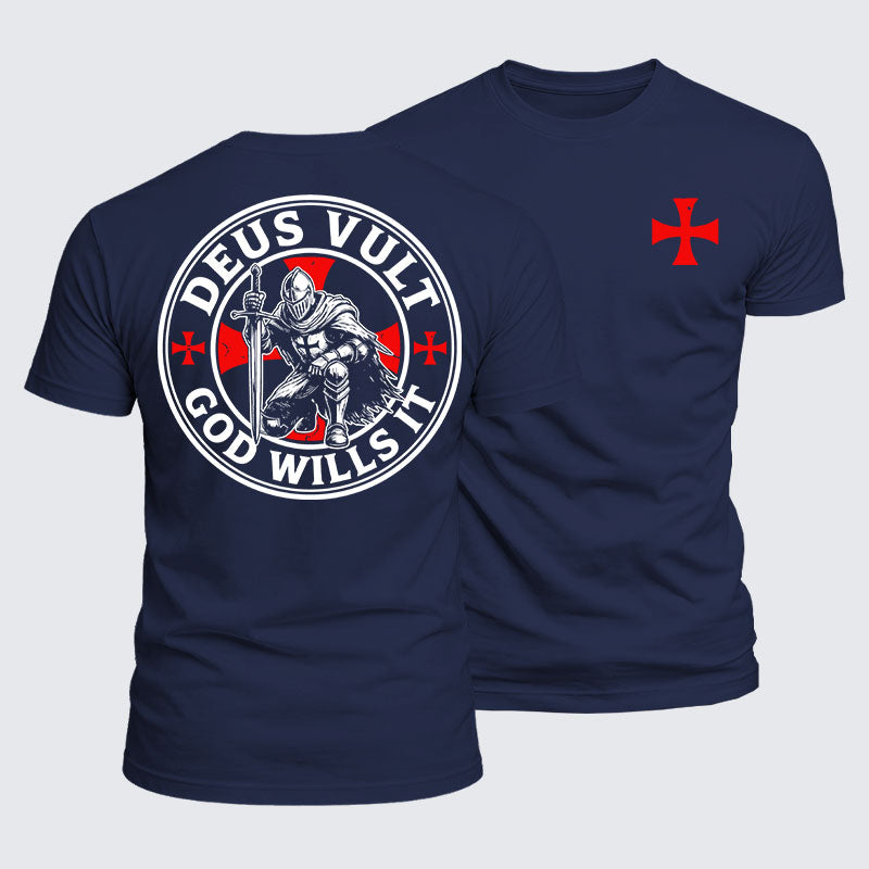 Deus Vult Knights Templar cross tee in navy blue — crusader faith apparel