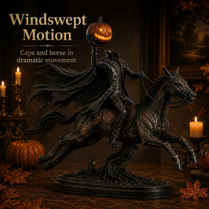 Windswept tattered cape motion detail on Headless Horseman statue