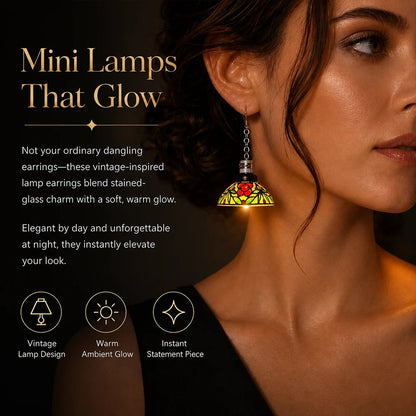 Mini LED lamp vintage chandelier earrings design details with warm ambient glow