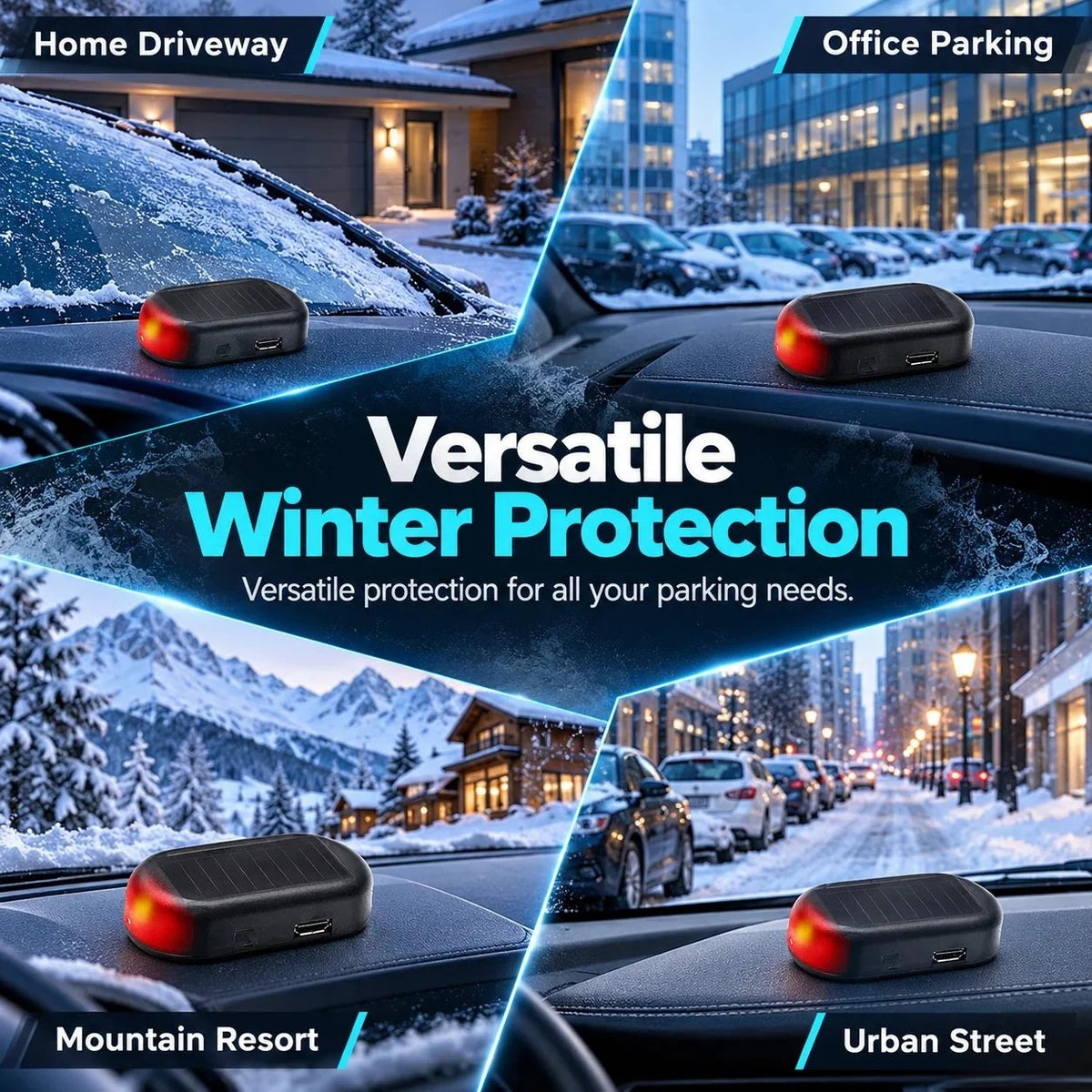 Dashboard antifreeze device parking scene collage