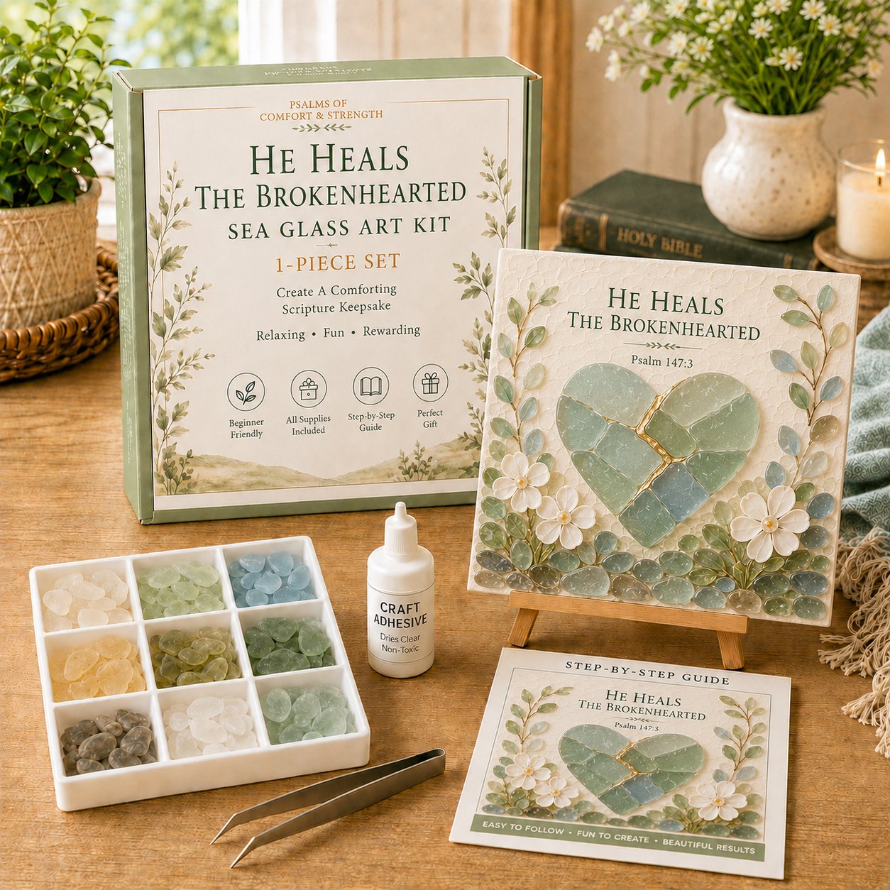 He Heals The Brokenhearted Psalm 147:3 sea glass art kit