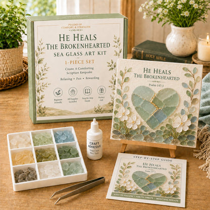 He Heals The Brokenhearted Psalm 147:3 sea glass art kit