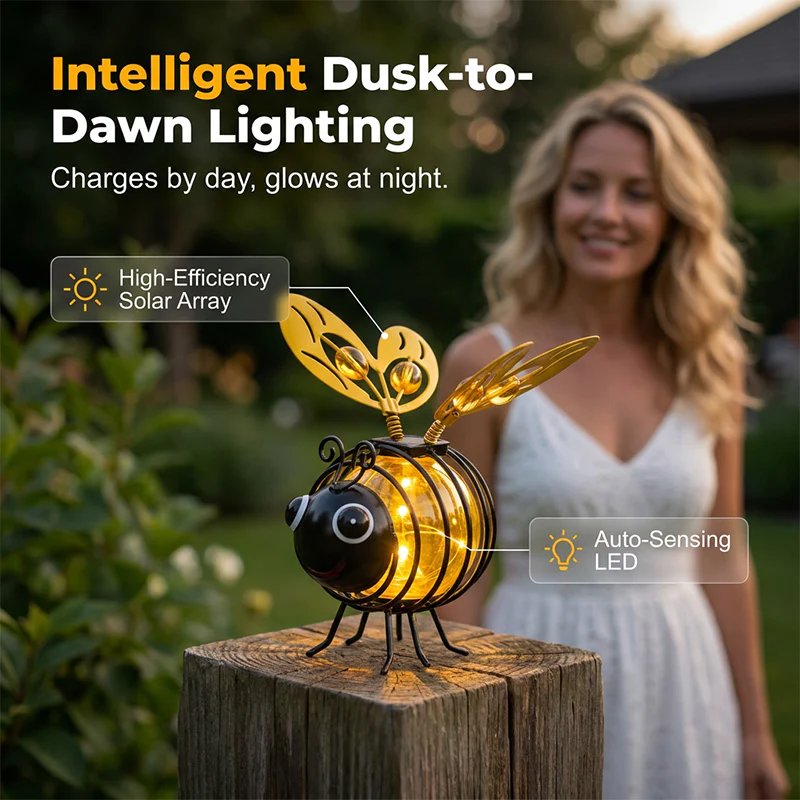 Solar bee lantern dusk to dawn with person