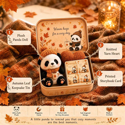 Autumn Panda Pocket Hug components – seasonal plush keepsake set contents
