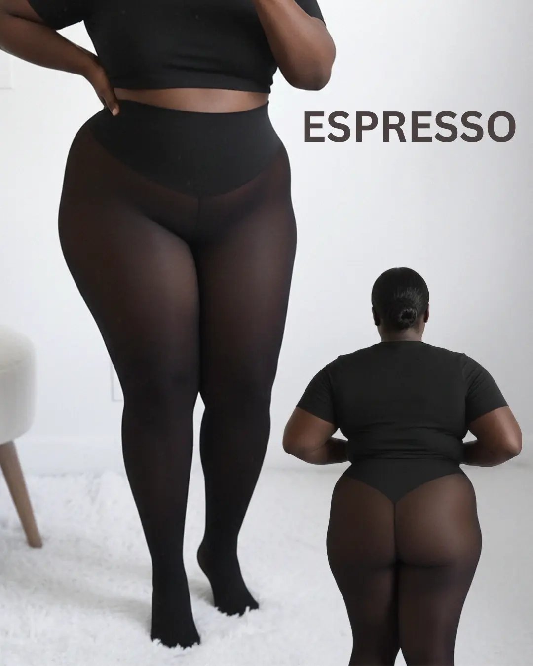 Espresso thermal sculpting leggings shown from front and back
