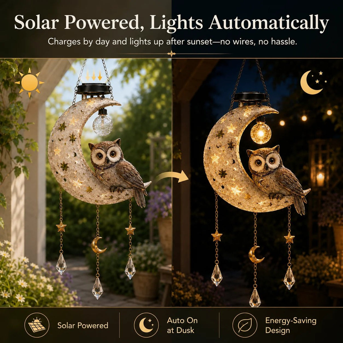 Solar charging automatic day and night owl garden light