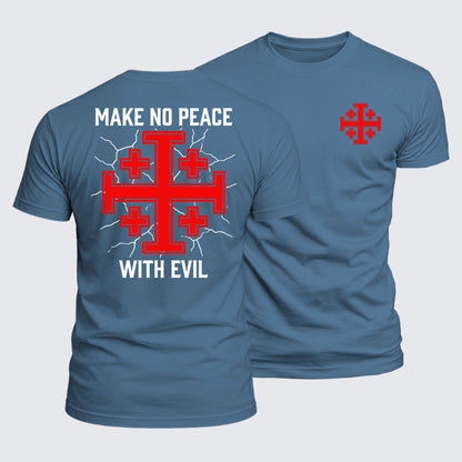 Make No Peace With Evil Knights Templar Jerusalem Cross T-shirt in Ocean Blue