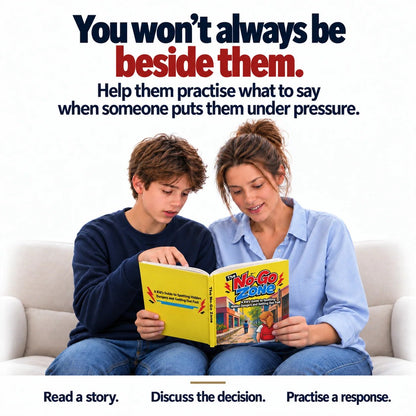 Parent and child reading an illustrated safety storybook together