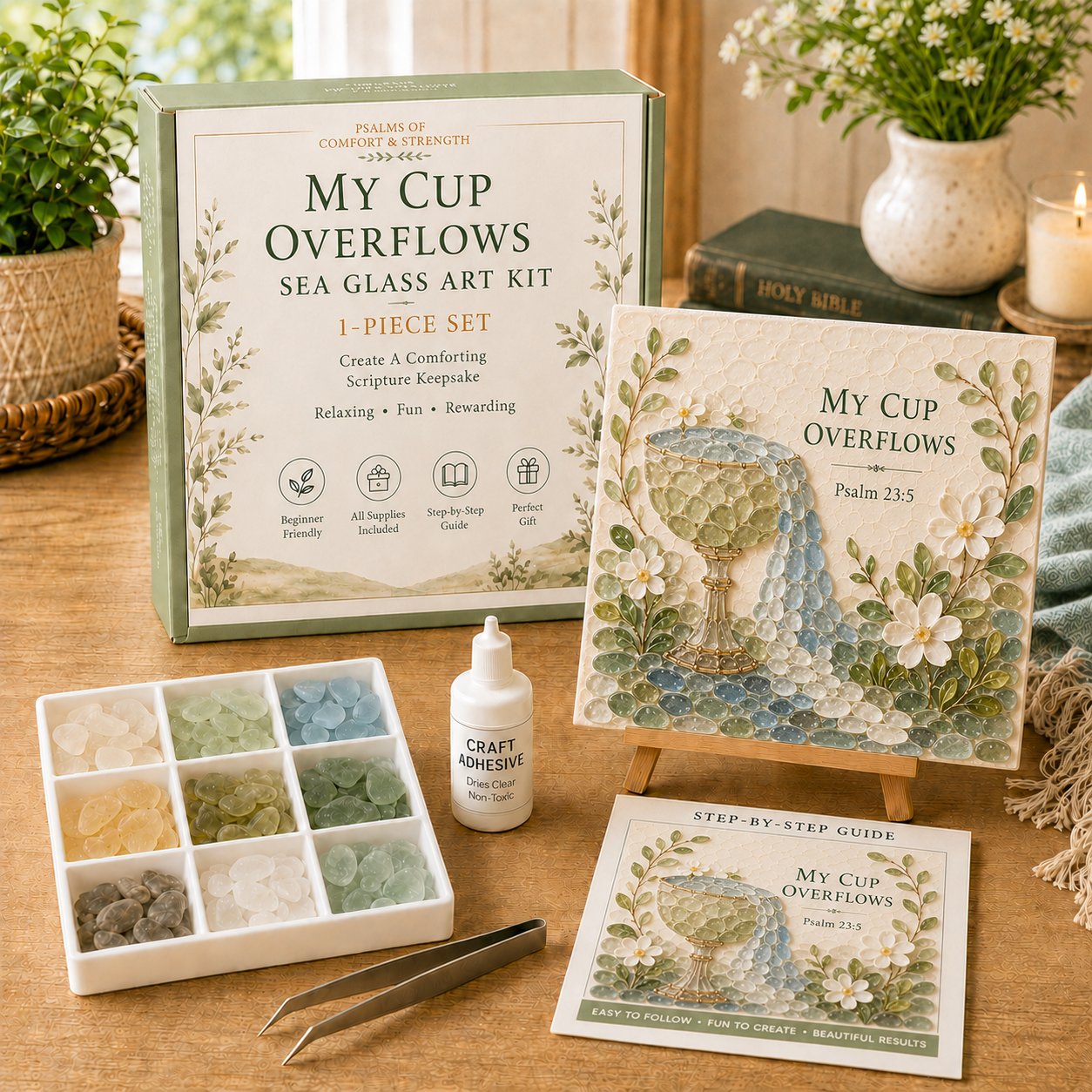 My Cup Overflows Psalm 23:5 sea glass art kit