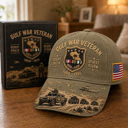 Olive Green Gulf War Veteran cap with gift box