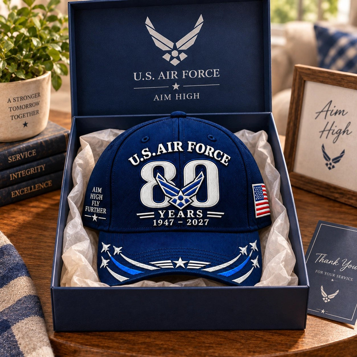 Air Force 80th Anniversary cap presented in gift box with Thank You For Your Service card