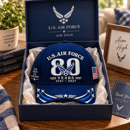Air Force 80th Anniversary cap presented in gift box with Thank You For Your Service card