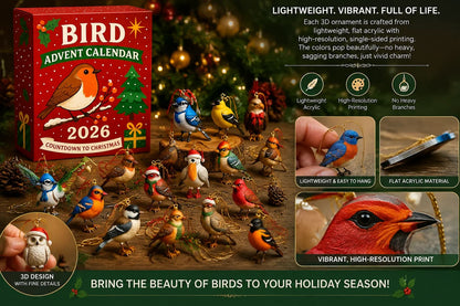 Bird Advent Calendar 2026 – 24 Acrylic Bird Ornaments