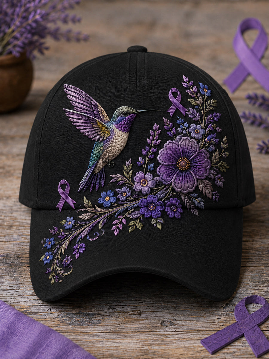 Black Alzheimer's awareness hummingbird floral hat