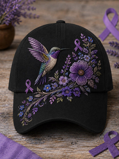 Black Alzheimer's awareness hummingbird floral hat