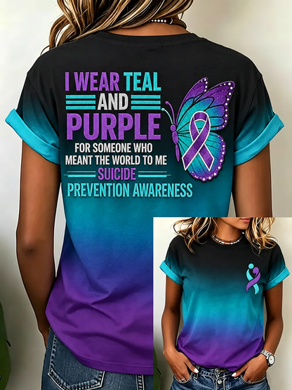 Women's Teal Purple Ribbon Butterfly Awareness T-Shirt