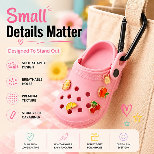 Mini clog charm bag pouch in pink with carabiner clip