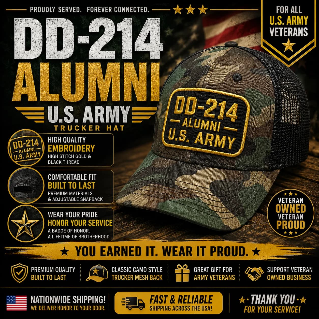 DD-214 Alumni U.S. Army Veteran Embroidered Cap