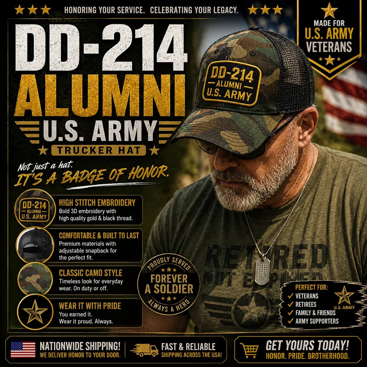 DD-214 Alumni U.S. Army Veteran Embroidered Cap