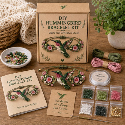 DIY Hummingbird beaded bracelet kit in vibrant green